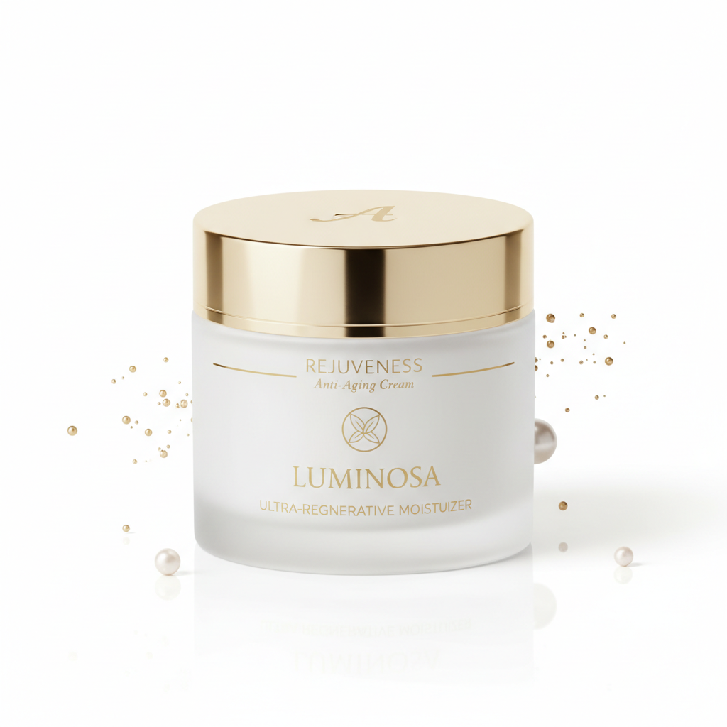 Luxury anti-aging moisturizer jar in white and gold packaging