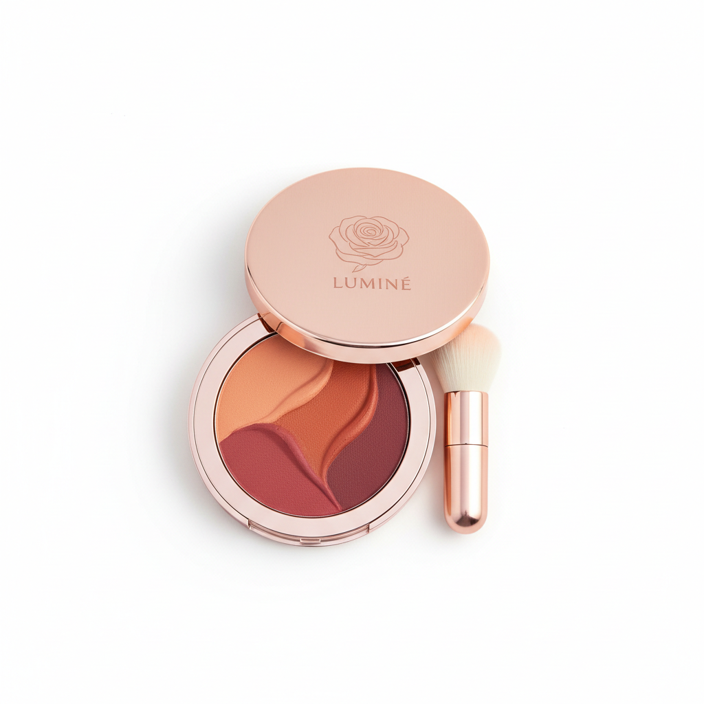 Luxury cream blush compact in rose gold packaging