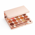 Luxury warm tones eyeshadow palette with peach coral bronze copper gold shades