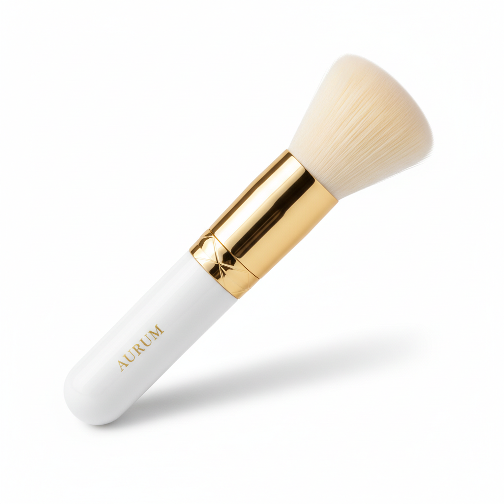 Professional foundation brush with white and gold handle