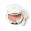Luxury powder blush compact in white and gold packaging