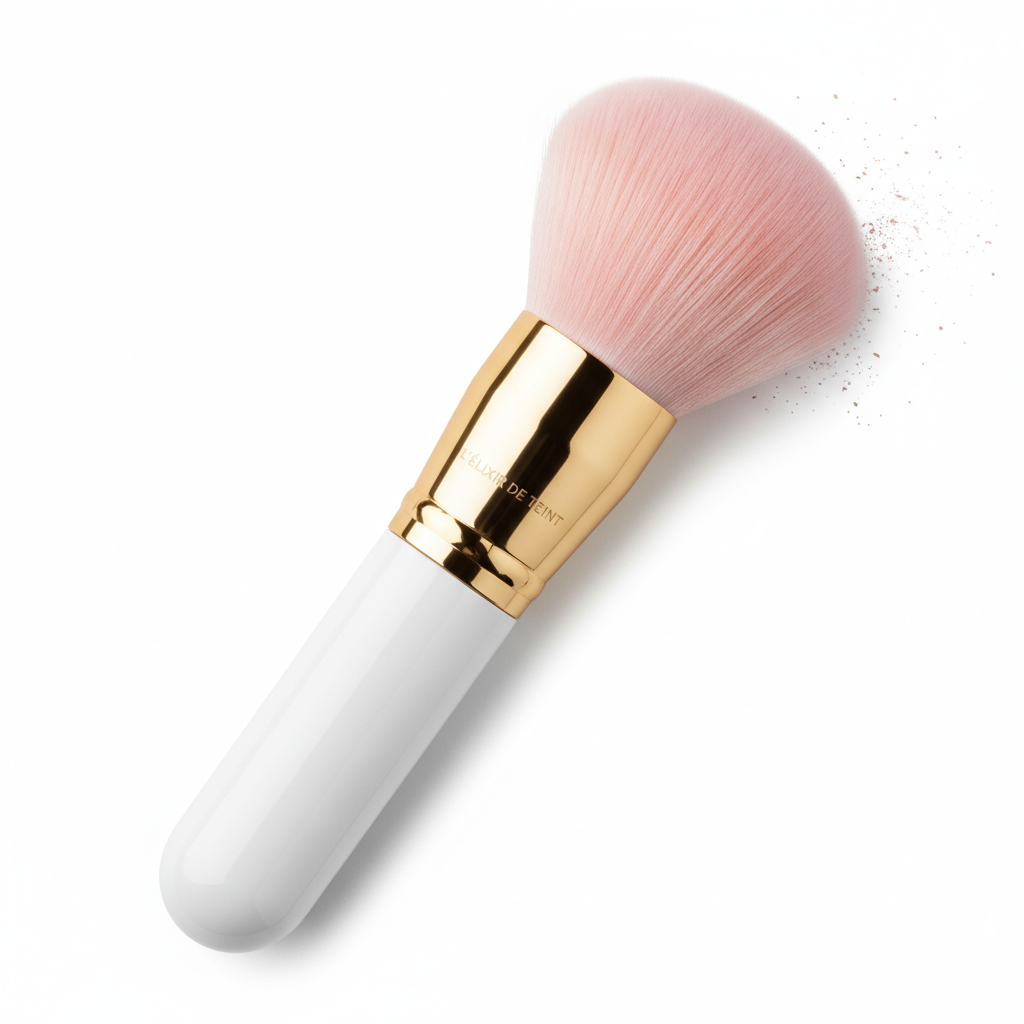 Professional fluffy blush brush with dome head and white and gold handle