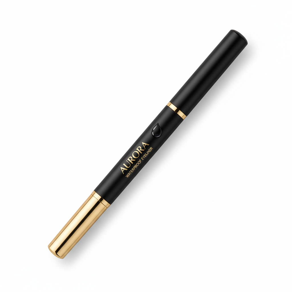 Sleek waterproof eyeliner pencil in black and gold packaging