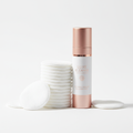 Soft white reusable makeup remover pads in rose gold and white packaging