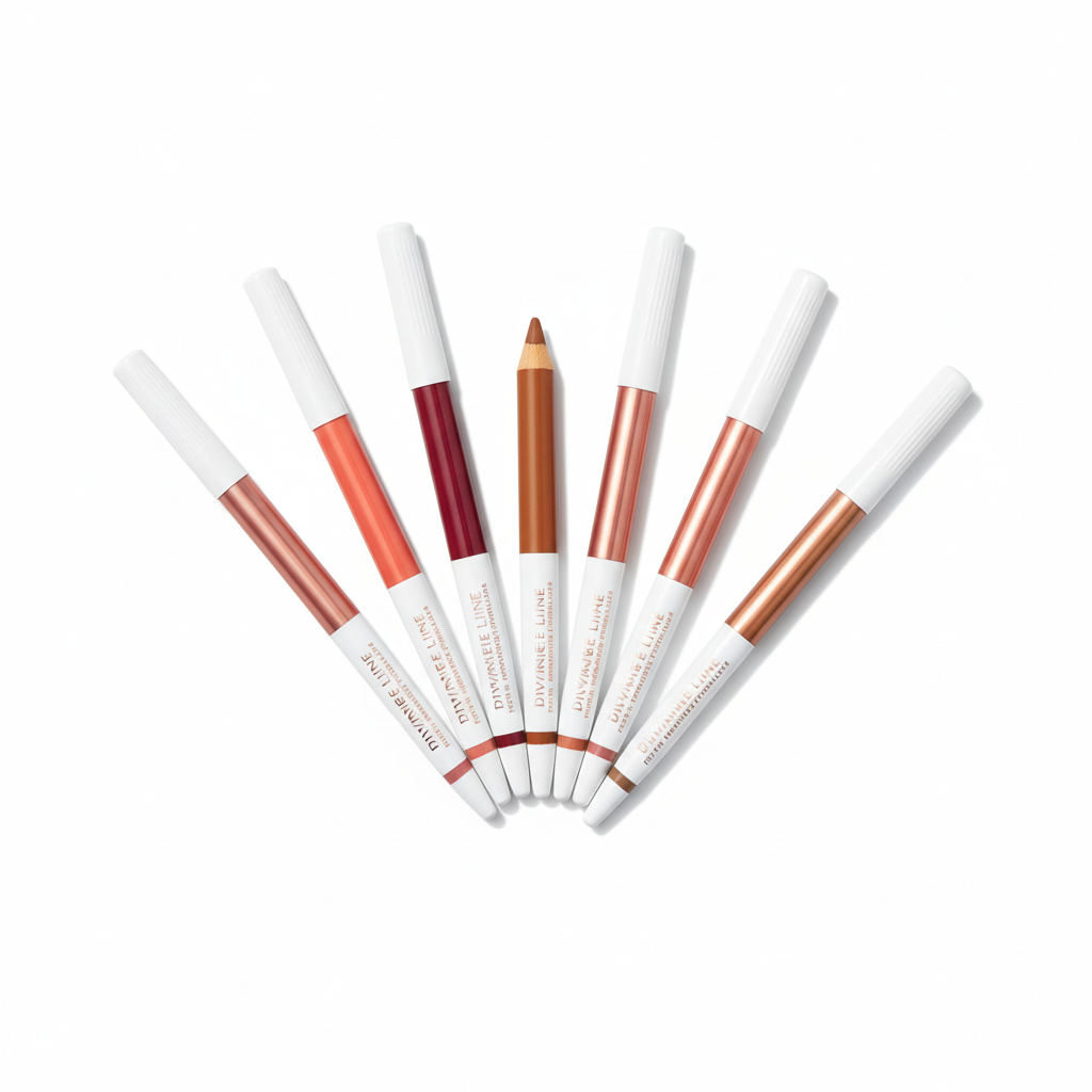 Elegant lip liner pencil collection in rose gold and white packaging